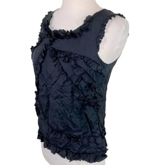 J. Crew 0 100%‎ silk black sleeveless ruffle - Picture 1 of 6